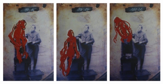 Anja Güthoff, 10:15, 10:17, 10:22, 2014, dreiteilige Arbeit, Acrylmalerei auf Fotografie (Direktdruck auf gebürstetem Aluminium), 50 x 75 cm, Auflage 1/3