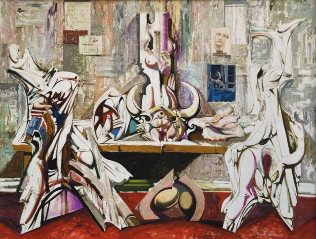 Karl Kunz, Das Festmahl, 1959, Öl mit Collage auf Hartfaser, 130 x 170 cm