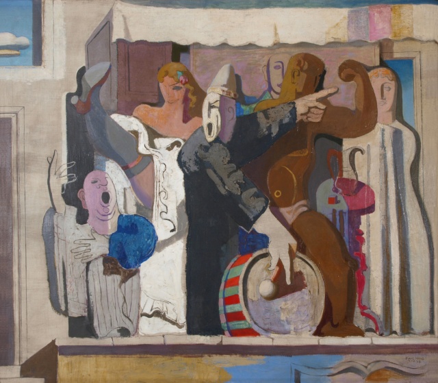 Karl Kunz, Jahrmarktparade, 1938, Öl auf Leinwand, 115 x 130 cm