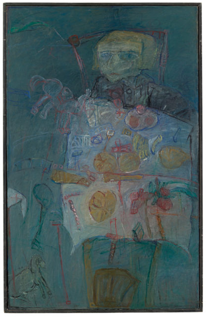 Rudi Tröger, Klara am Tisch, 1965, Öl auf Leinwand, 93,5 x 59,5 cm,