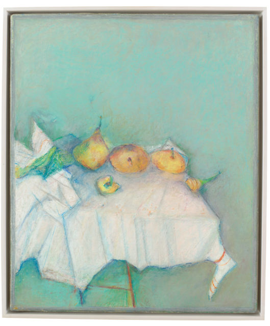 Rudi Tröger, Ohne Titel (Stillleben), um 1971-73, Eitempera und Ölpastell auf Leinwand, 46 x 38 cm,