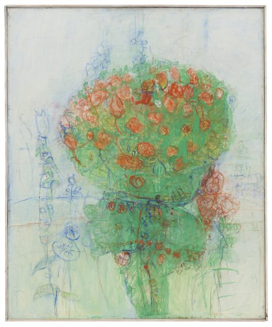 Rudi Tröger, Blumen, 1964, Tempera, Öl, Graphit und Kreide auf Leinwand, 74 x 61 cm,