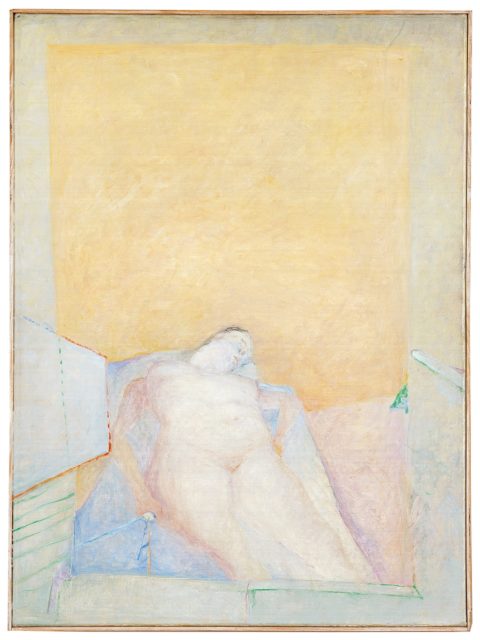 Rudi Tröger, Figur liegend, um 1970/71, Öl auf Leinwand, 81 x 60 cm,